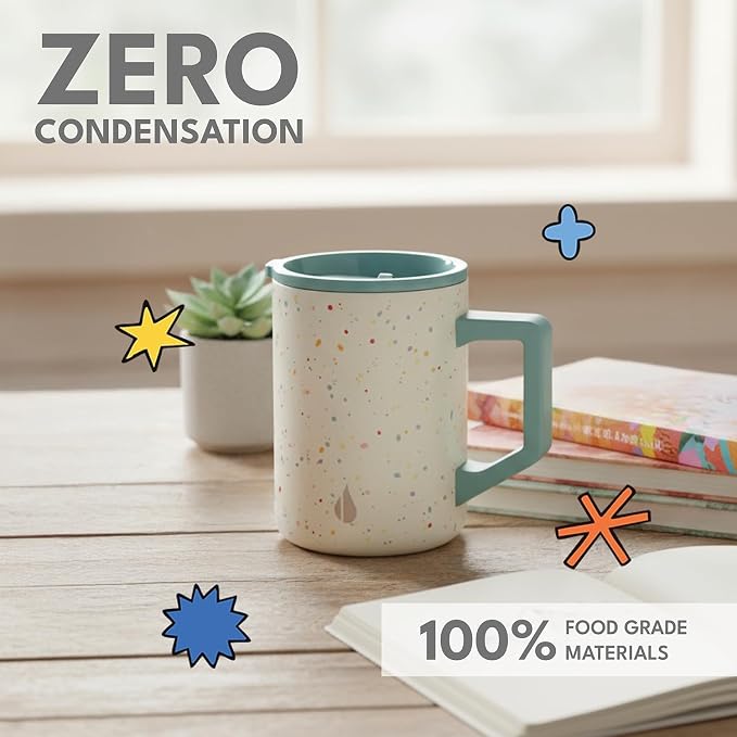 Elemental Insulated Coffee Mug - Triple-Wall Stainless Steel Summit Travel Cup for Hot and Cold Drinks - Thermal Coffee Mug with Lid and Handle for Camping, Office & Travel 16oz - Rainbow Speckle - Image 6