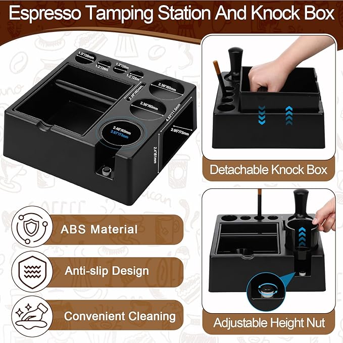 7Pcs 51mm Espresso Accessories Kit Espresso Tamping Station Spring Loaded Calibrated Tamper WDT Tool and Dosing Funnel Set Coffee Distributor and Tamper Leveler Fits 51mm Machines