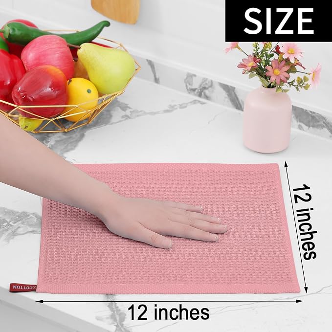 Homaxy 100% Cotton Waffle Weave Kitchen Dish Cloths 8-Pack, Dried Rose | 12 x 12 Inches, Ultra Soft Absorbent Dish Towels, Quick Drying Dish Rags with Hanging Loop - Image 5