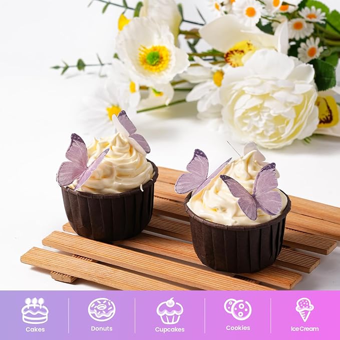 60 Pcs Purple Butterfly Decorations, Purple Edible Butterflies, Edible Wafer Paper Butterflies for Cake Decorating, Cupcake Toppers, Cakecircles - Image 3