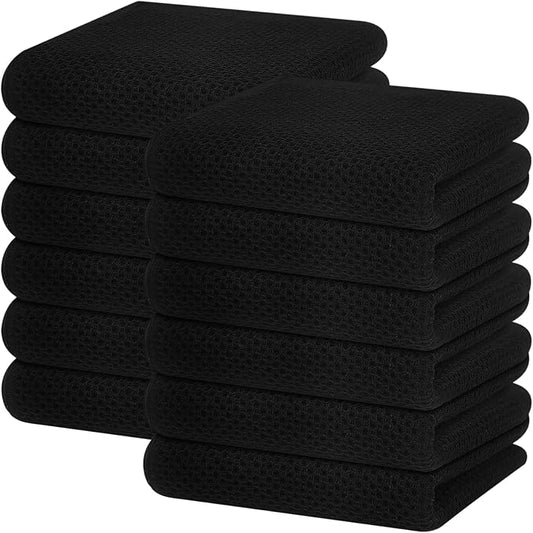Homaxy 100% Cotton Waffle Weave Kitchen Dish Towels 12-Pack, Black | 13 x 28 Inches, Ultra Soft Absorbent Dish Towels, Quick Drying Cleaning Towels by Homaxy