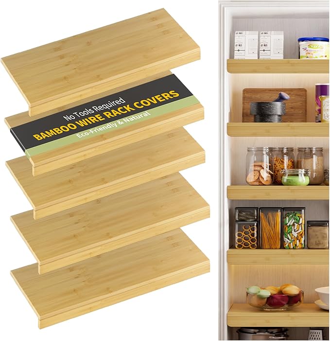 Wire Shelf Covers, Bamboo Wire Rack Covers for Pantry, Closet，Kitchen (4pcs, 36" W x 12" D, Natural) by ClimbHope