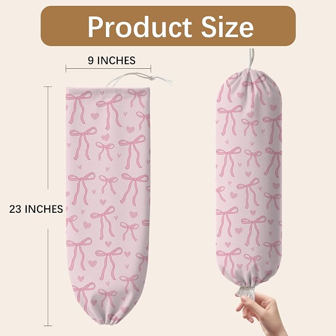 Pink Bow Plastic Bag Holder Dispenser, Plastic Grocery Bag Organizer & Wall Mount Paper Trash Bags Saver Storage for Kitchen Home Pantry Decor, Pink Bow Kitchen Decor Shopping Bags Storage Dispenser - Image 2