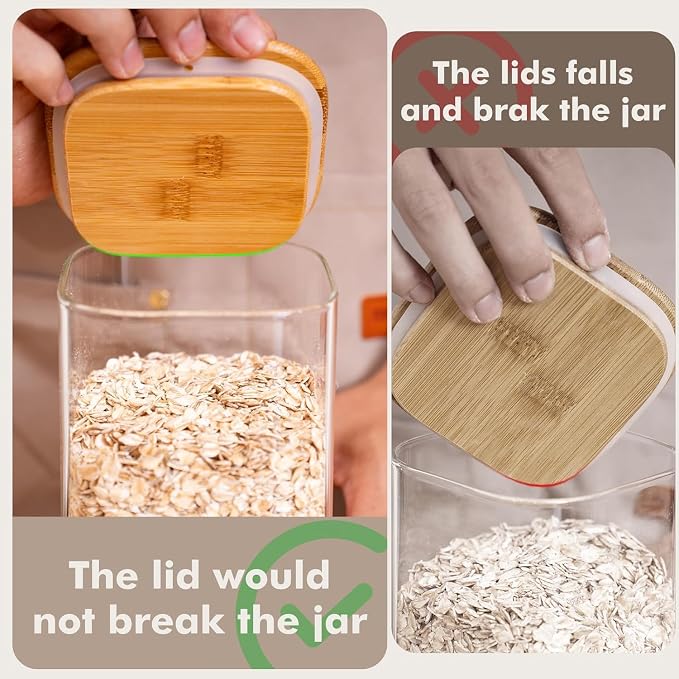 3.4Qt Large Glass Flour Sugar Storage Container with Bamboo Lid | Wide Mouth Design, With Measuring Cup, Minimalist Kitchen Organizer,Scandinavian Style Storage,Nordic Style Storage - Image 7