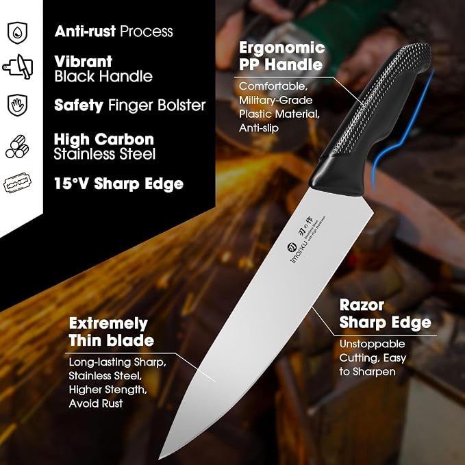 imarku 14-Piece Japanese High-Carbon Stainless Steel Knife Set，Black | Kitchen Knife Set with Block|15°Precision Edge | 56±2 HRC Hardness | Built-in Sharpener|Ergonomic Handles|Gifts Mom & Dad - Image 3