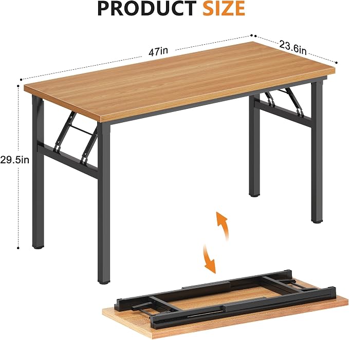 DlandHome 47 Inch Folding Computer Desk, Fully Assembled, Teak Black | Foldable Writing Table, Portable Activity Conference Table for Home Office, Wood Top Metal Frame, Collapsible Easy Storage - Image 3