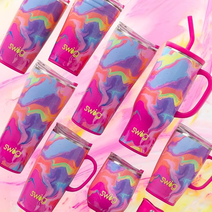 Swig Life 22oz Insulated Travel Mug with Handle & Lid, Candy Crush | Triple Insulated Stainless Steel - Handle & Lid Included - Keeps Coffee Hot or Cold - Cup Holder Friendly - Image 3