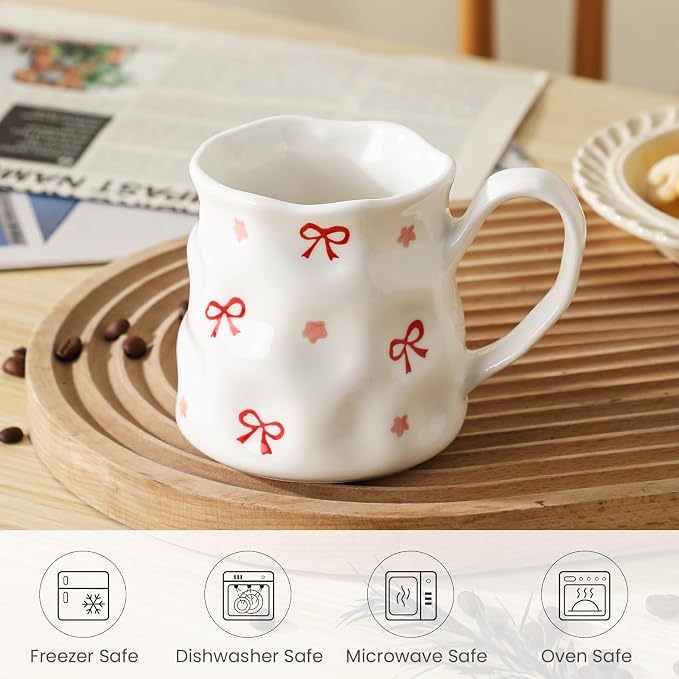 Ceramic Cute Coffee Mug,14 oz Pretty Mug,Unique Coffee Mug (Bows).Ceramic Mug For Women,Hand-Painted Coffee Cup - Image 6