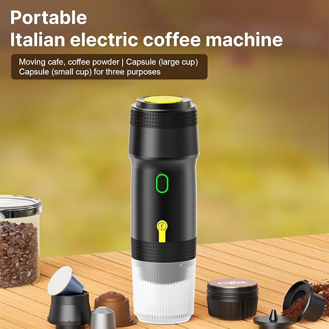 Portable Coffee Maker 3 in 1 Cordless Electric Coffee Machine Compatible with Capsule and Ground Coffee, Cold Brew and Heating, Mini Travel Coffee Maker with 120ml Cup, USB (Black) - Image 8