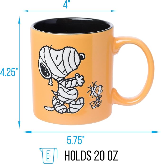 Silver Buffalo Peanuts Mummy Snoopy, Wax Resist Ceramic Pottery Mug, 20oz | Woodstock, 0.59 Liters - Image 2