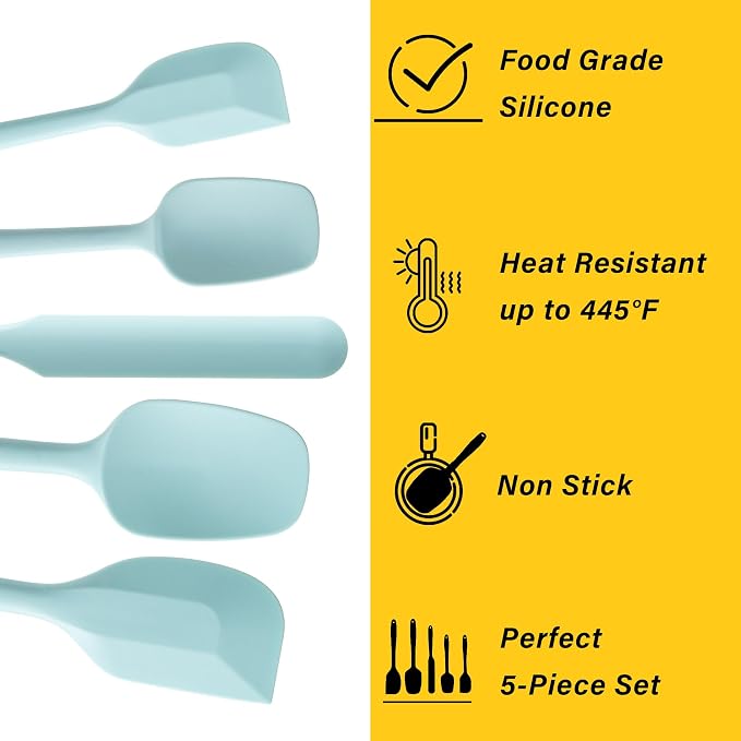 Silicone Spatula Set,5 Piece Food Grade Rubber Spatulas,Macaron blue | Spatulas Silicone Heat Resistant for Baking,Cooking,and Mixing High Heat Resistant Non Stick Dishwasher Safe BPA-Free - Image 3