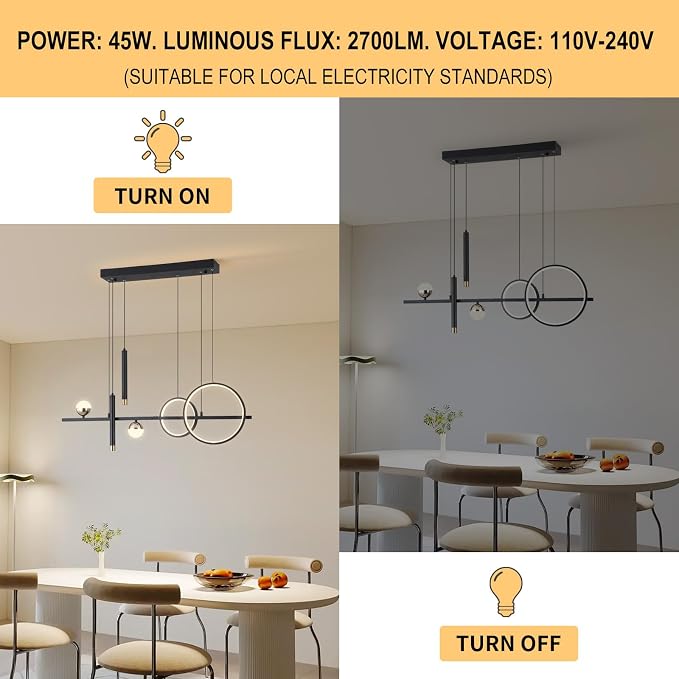 ORANOOR LED Modern Chandeliers, 39inch Dimmable Black Gold Pendant Lighting | Kitchen Pendant Lighting Over Island, Linear Ring Globe Chandelier Light Fixtures for Dining Room Lights Ceiling Hanging ﻿ - Image 6