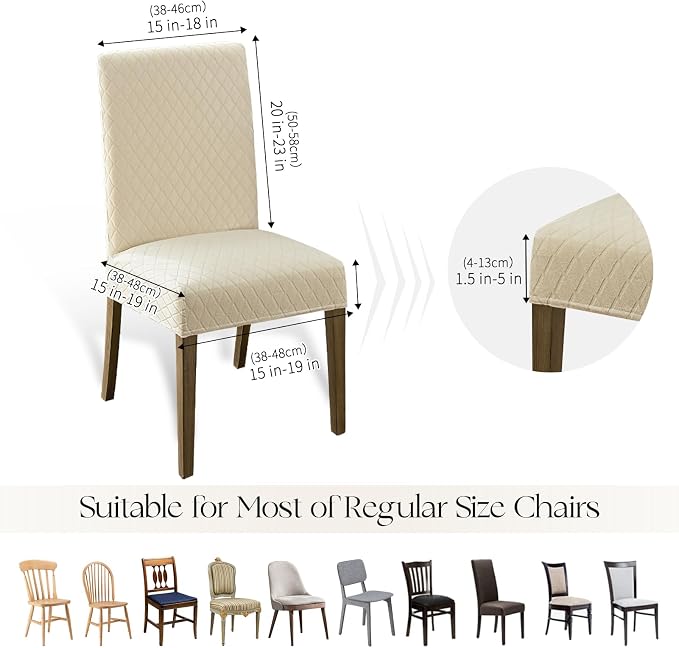 MOSAYT 100% Waterproof Dining Room Chair Covers Set of 4, Super Fit Stretch Jacquard Parson Chairs Slipcovers Removable Washable Chair Seat Protectors for Home, Kitchen, Banquet (Beige - XL) - Image 6