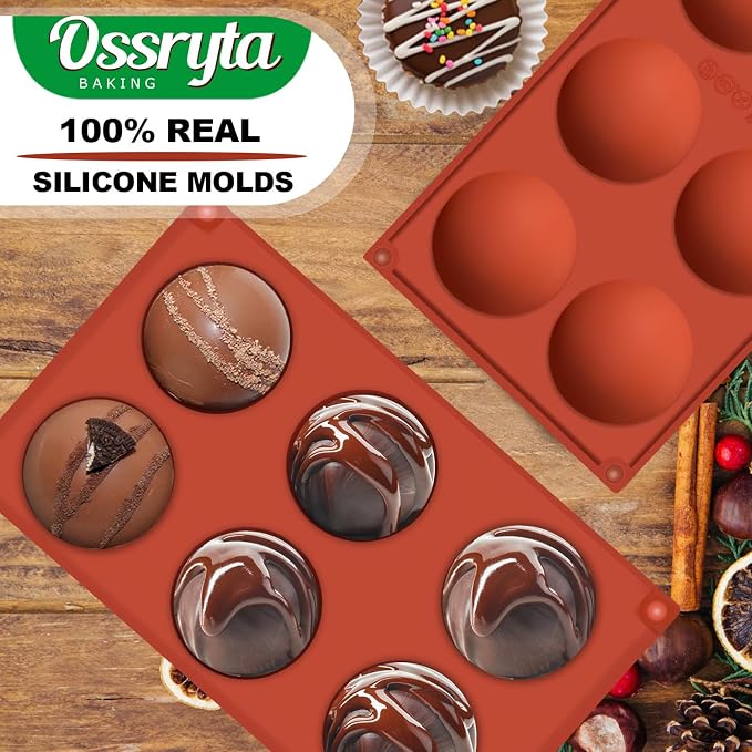 6-Cavity Large Semi-Sphere Silicone Molds - Half Sphere Baking Molds for Chocolate Bombs, Dome Cakes, Candy, Jelly & Mousse - Reusable Non-Stick Chocolate Mold Set (3 Pack) - Image 2