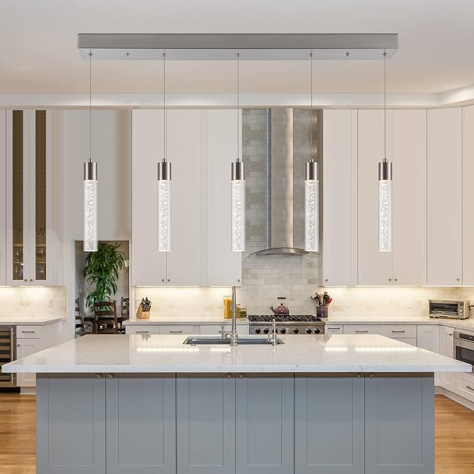 Pendant Light Kitchen Island with Remote Control - Brushed Nickel Adjustable Height Kitchen Island Light, 3000K/4000K/6000K Dimmable LED Handing Light for Dining Room, Bar, Hallway - Image 7