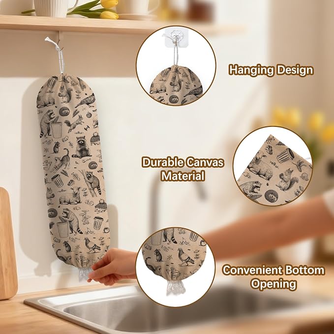 Plastic Bag Holder Dispenser, Plastic Grocery Bag Organizer & Wall Mount Paper Trash Bags Saver Storage for Kitchen Home Pantry Decor, Retro Animal Shopping Bags Storage Dispenser - Image 3