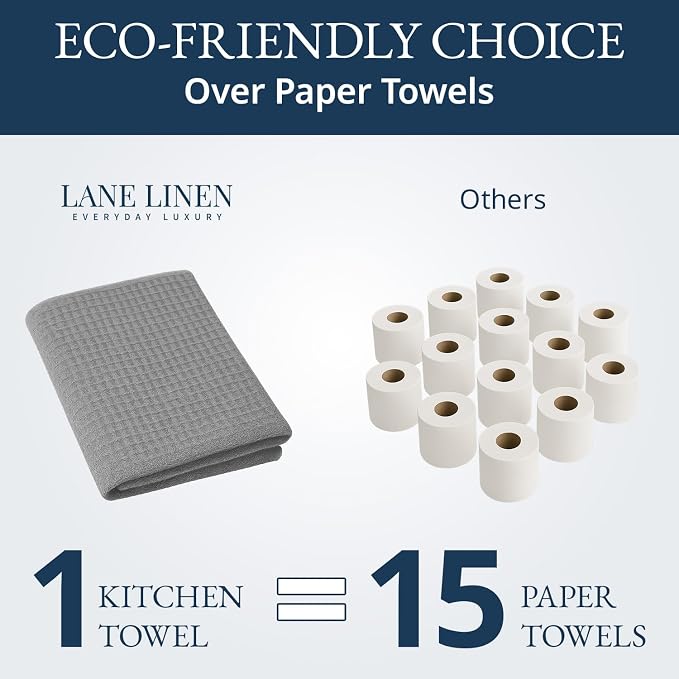 LANE LINEN Kitchen Towels & Dishcloths Set of 12-100% Cotton, Quick-Drying 18” x 28” Absorbent Dish & Tea Towels, Soft Hand Towels for Kitchen - Grey - Image 7