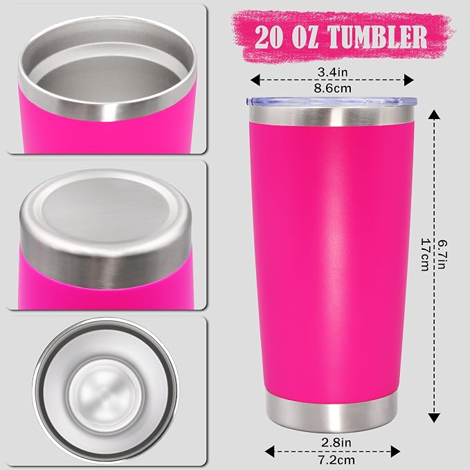 20oz Tumbler Insulated Coffee Tumblers with Lid Stainless Steel Hot Pink 8P | 20 oz Tumblers Double Wall Insulated Vacuum 20oz Coffee Mug Leak Proof Tumblers with Lid Powder Coated - Hot Pink 8 Pack - Image 4