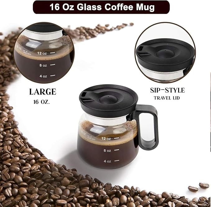 16oz coffee pot mug, coffee pot coffee mug, with spill-proof lid and heat-resistant glass, an ideal gift for coffee lovers