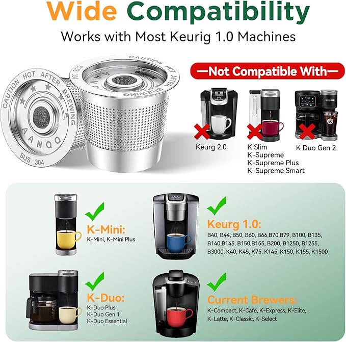 AANQQ Reusable K Cups for Keurig: Upgraded Dual-Layer Mesh Stainless Steel K Cup - Refillable Metal Coffee Pods Filter Fit Keurig 1.0 Coffee Maker - Richer Coffee/NO-Residue/Eco-Friendly (1-Pack)