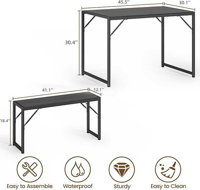 Bealife Dining Table Set for 4 with Metal Frame and MDF Board - Black | Space Saving Kitchen Table with 2 Benches, Kitchen Table Set for Apartment, Dining Room, Breakfast Nook - Image 4