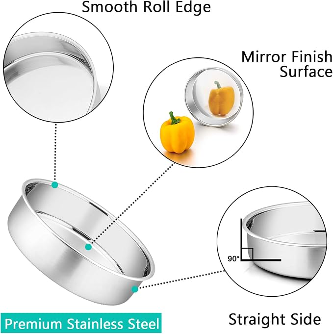 P&P CHEF Cake Pan Set for Baking, 6" + 6" + 8" + 8" Round Cake Pans Tins | 4 Pieces & 2 Sizes, Premium Stainless Steel, Ideal for Layer Tier Cakes in Birthday Wedding, Oven & Pot & Dishwasher Safe - Image 3