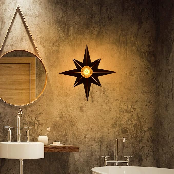 16 inch Flush Mount Ceiling Light with Pull Chain On/Off Switch, Industrial Black Star Ceiling Light Fixtures, Farmhouse Lighting for Hallway, Entryway, Porch, Study, Bedroom, Stair, Kitchen, Bathroom - Image 8