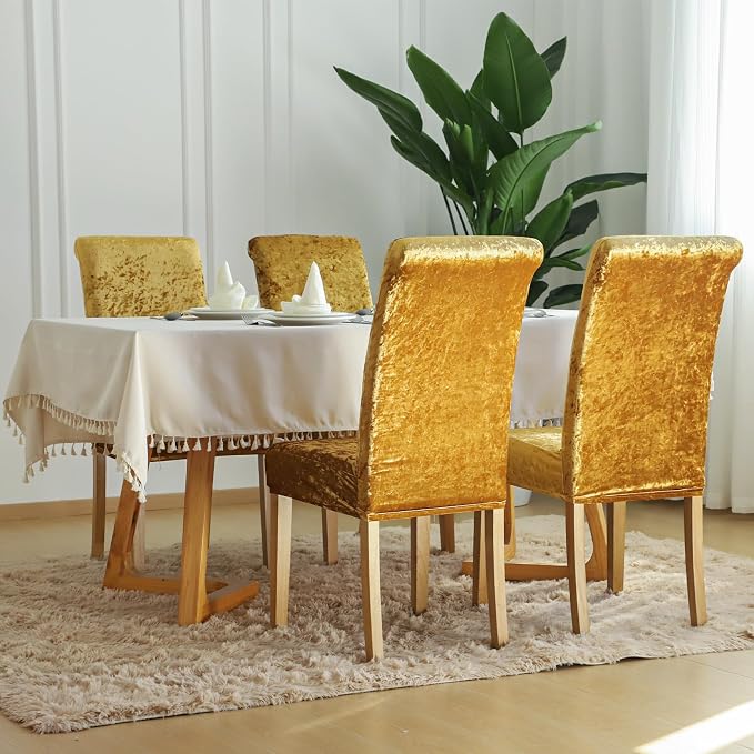 FORCHEER Chair Covers for Dining Chairs Set of 6,Velvet Gold Stretch Dining Room Chair Cover Kitchen Parsons Chair Slipcovers (Pack of 6, Velvet Gold) - Image 3
