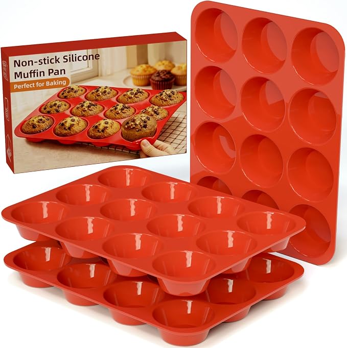 SINBEE Silicone Muffin Pans for Baking - 3 Pack Silicone Molds 12 Cups Nonstick Cupcake Pan for Baking BPA Free Cake Pop Mold Egg Muffins by SINBEE