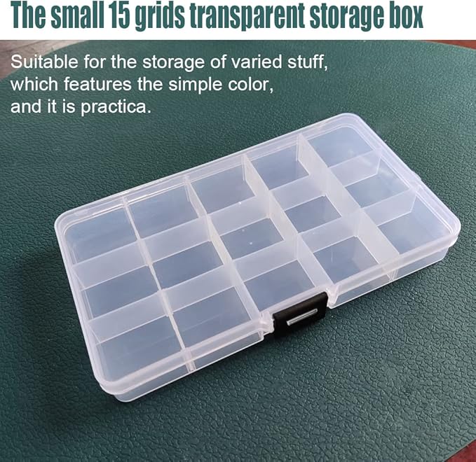 4 Pcs 15 Grids Clear Organizer Box Plastic Storage Container with Adjustable Dividers for Electronics Jewelry Beads Art DIY Crafts Fishing Small Parts