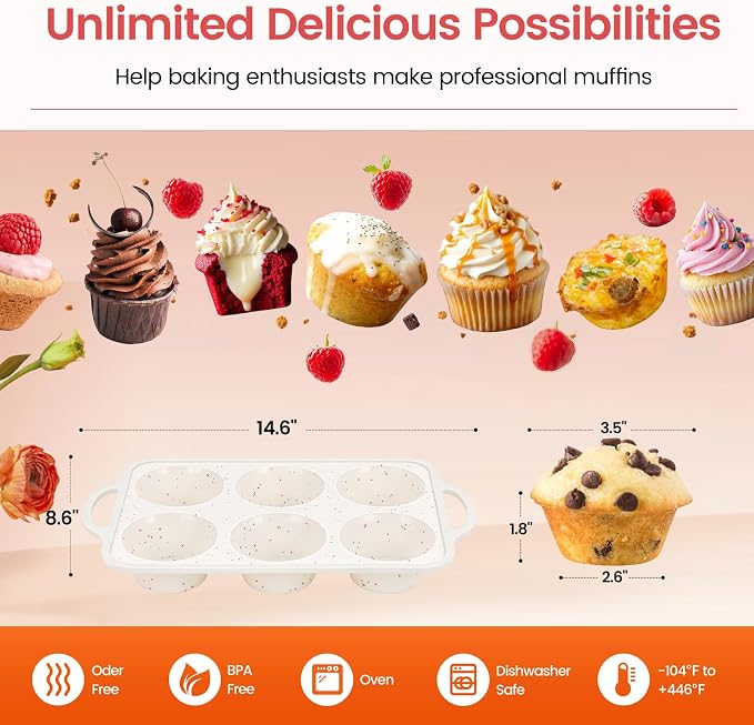 Silicone Jumbo Muffin Pan for Baking with Metal Reinforced Frame, 6 Cup Nonstick Extra Large Muffin Tin, BPA Free Cupcake Pan and Dishwasher Safe Big Muffin Pan - Image 6