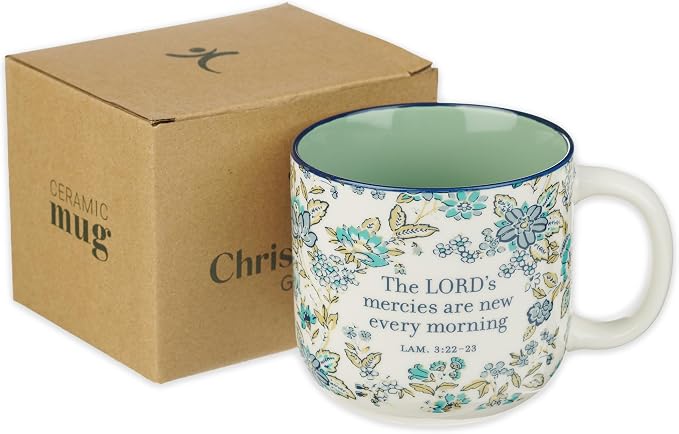 Christian Art Gifts Large Novelty Inspirational Microwave & Dishwasher Safe Ceramic Coffee & Tea Mug for Women: Meries are New Encouraging Scripture, Easy Hold Handle, White & Teal Blue Floral, 14 oz - Image 7