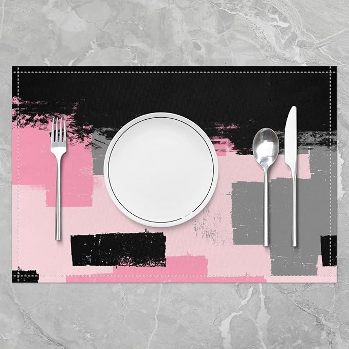 Feelyou Pink Black Grey Placemats Set of 4 for Kids Boys Girls Abstract Placemat for Kitchen Dining Table Decor Indoor Outdoor 18"x12" Ombre Modern Table Place Mats, Decor Buffalo Check - Image 2