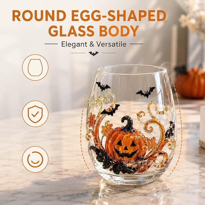 Halloween Ghost Stemless Wine Glass, 3D Raised Pumpkin Black Cat Spider Design Glassware Collection, Novelty Spooky Drinking Glasses for Cocktails, Halloween Party Decor Home Bar Gift，Spider version - Image 5