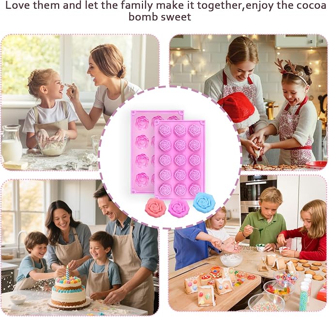 MEMOVAN 15 Cavity Rose Silicone Fondant Mold 2pcs 3D Flower Cake Resin Mold Rose Candy Chocolate Mold Flower Ice Tray Molds for Sugarcraft Cupake Decoration Soap Candle Making Clay Lotion Bar Wax - Image 5