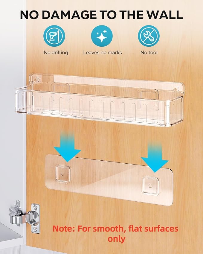 Nieifi Spice Rack Wall Mount, 4 Pack Clear, 2" Depth, Screw/Adhesive | Wall-Mounted with Removable Hooks Saves Counter Space, Fits 2" Deep Jars, Ideal for Kitchen Cabinets, Pantry Doors, and RVs. - Image 7