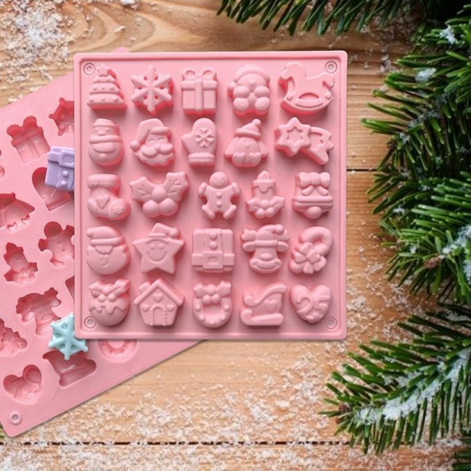 1 Pcs Christmas Silicone Molds for Chocolate Cavity Round Silicone Baking Mold with Santa Claus Snowman Snowflake Elk Shape Design for Candy Chocolate Cookie Mini Cake Jelly Dishwasher