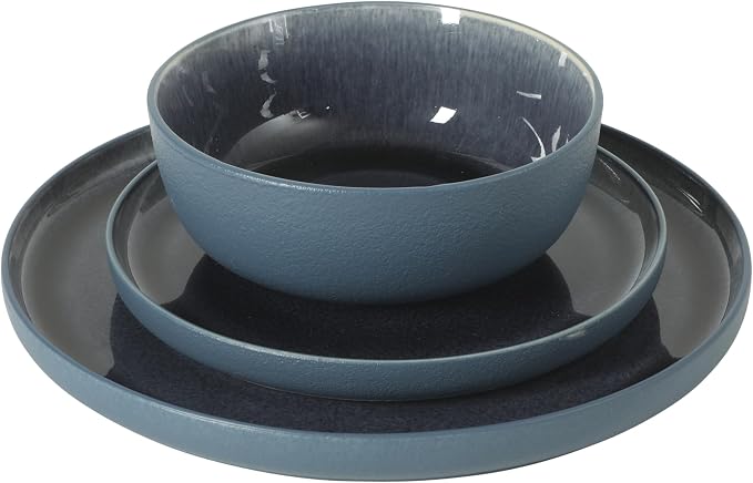 Gibson Elite Reactive Stoneware Dinnerware Set - Tahoe Sunset Matte Exterior & Shiny Interior Blue | 12-Piece – Plates and Bowls, Durable Everyday Dish Set, Microwave & Dishwasher Safe - Image 6