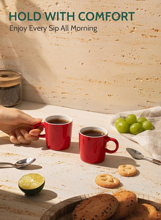 Sweese 3.5oz Porcelain Espresso Cups Set of 4, Mini Coffee Mugs Demitasse Cups - Red - Image 3