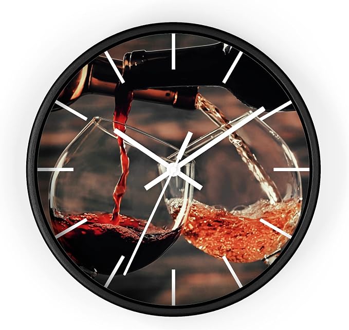 Mozingo ~ Wine Clock for Kitchen Bar Wall It's Wine O'clock Silent Time Gift Home Decor Made In USA, 10" (Hour Marks - Lines, Clock Frame Color - Black, Wine Theme #01) by Unknown