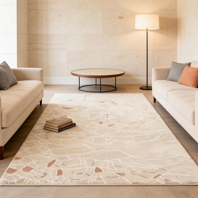 5x7 Area Rug, Machine Washable Living Room Rug - Non-Slip Low Pile Accent Rug for Bedroom, Pet Friendly, Modern Vintage Geometric Design - Image 4