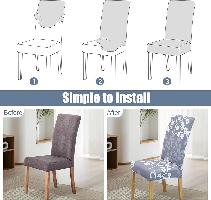 Dining Chair Covers, Stretch Seat Covers, Washable Furniture Protector | Washable, Stretch Fit, Soft, Non Slip, Dining Chair Covers, Seat Protector, Furniture Protector - Image 4