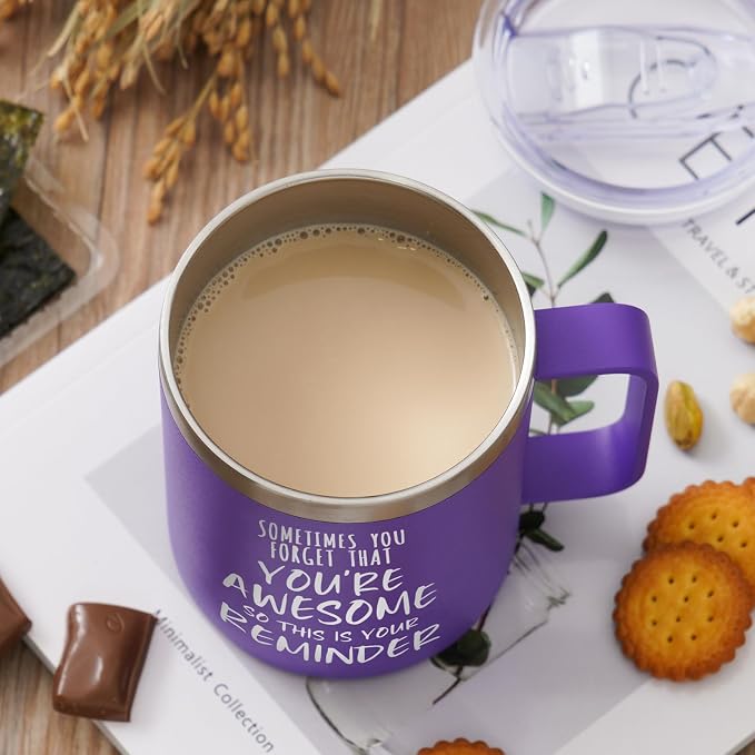 NOWWISH Inspirational 14oz Purple Mug with Handle, Sometimes You Forget You're Awesome Stocking Stuffer for Women, Unique Christmas Birthday Gifts for Her, Mom, Daughter, Wife​ - Image 6