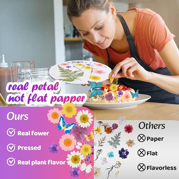 50 Pcs 10 Kinds Real Natural Edible Wildflower & Edible Butterflies | Wedding Cake Toppers, Edible Cake Decorations for Birthday, Cake Decorating Kit for Wedding - Image 4