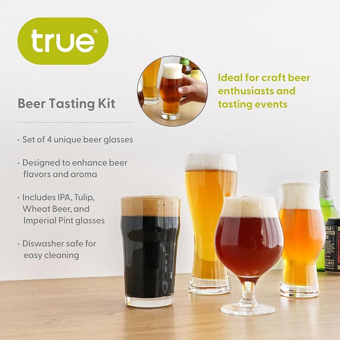 True Beer Glasses Gift Set, Durable Clear Tasting Kit for IPA, Belgian Ales, Wheat Beers, Stouts, Porters, Perfect for Beer Lovers, Home Bar, Birthday Gifts for Men, Set of 4 - Image 2