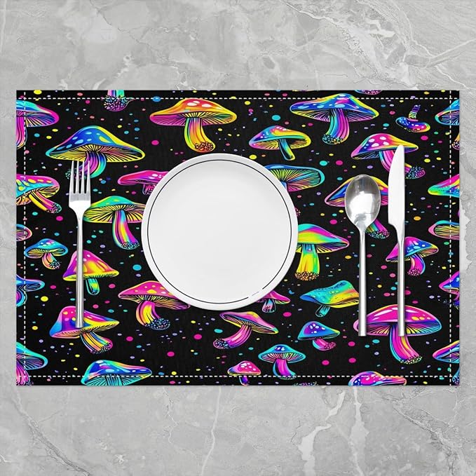 Feelyou Cute Mushroom Decor Table Place Mats 18"x12" Kawaii Fungus Placemats Set of 4 Colorful Mushroom Placemat for Kitchen Dining Table Decor Indoor Outdoor Botanical Theme Decor Table Place Mats - Image 2
