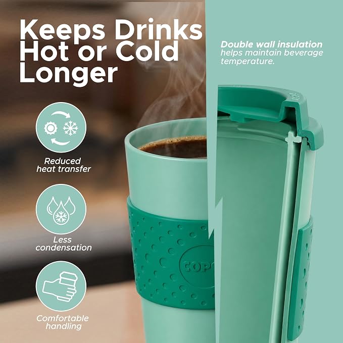 Copco Acadia Travel Mug, 16 Oz - Green & Hunter Green, Set of 2 - Image 3