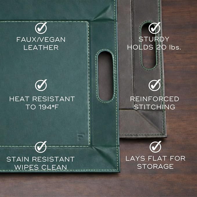 2-in-1 Serving Tray & Placemat | Faux Leather & Reversible | Lays Flat as a Placemat or Folds into an Ottoman Food Tray, Easy to Clean - Image 6