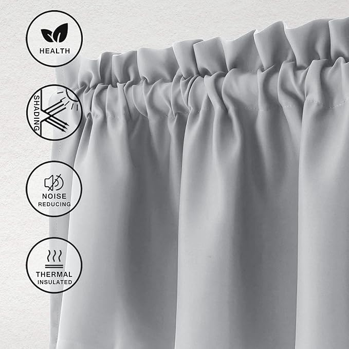 Hiasan Valance Curtains for Kitchen Blackout Thermal Insulated Solid Window Curtain Valance, Silver Grey, 52 x 18 Inches, 1 Panel - Image 2