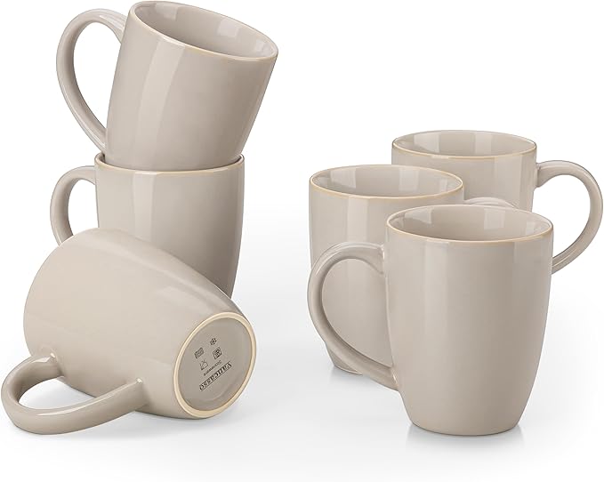 vancasso PLAYA Ceramic Coffee Mug Set of 6, 16 Oz Tea Cups with Handle for Latte, Tea, Cappuccino, Milk, Cocoa, Microwave&Dishwasher Safe, White by vancasso